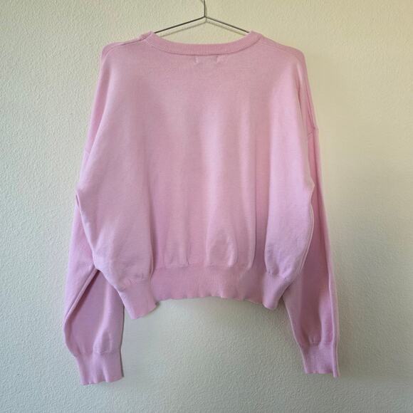 Faded Rose Pink Cherry Embroidered Sweater Womens Size L Soft Knit Long Sleeve - Picture 6 of 12